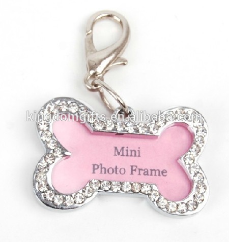 metal bone shape mini frame diamante key chains/key rings, diamante bone photo frame zipper pullar