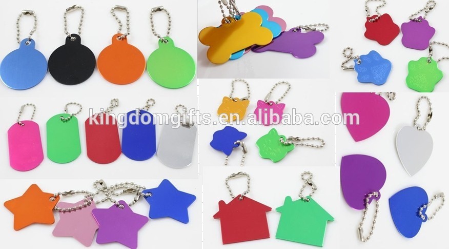 anodized colorful aluminum dog tags, aluminum pet ID tag with ring