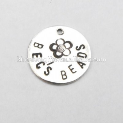 round silver logo engraved metal charms, custom design circle pendants